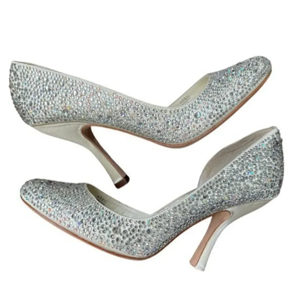 Benjamin Adams Champagne Silk/Swarovski Crystal Shoes - Size 8.5